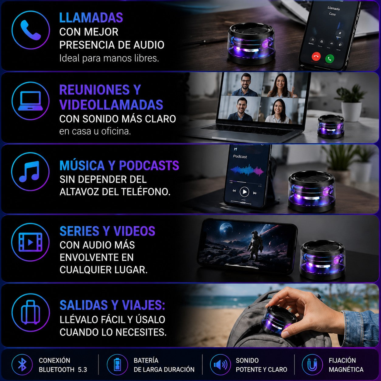 🥇 Parlante Magnético Bluetooth Premium